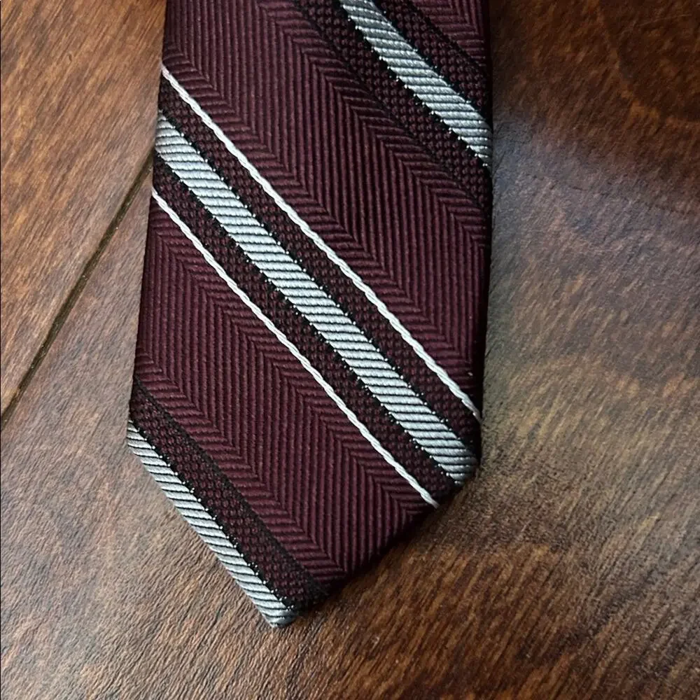 Jos. A. Bank 100% Silk Burgundy and Silver Striped Tie, New with Tags